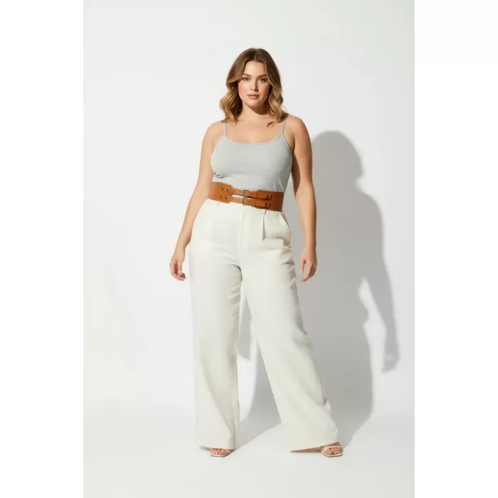 Büyük Beden Taba Kadın Kemer Hakiki Deri Geniş Formlu Çift Tokalı - APFT1203