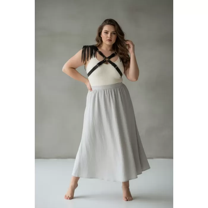 Büyük Beden Siyah Kadın Kemer Deri Harness Vücut Aksesuarı Omuz Püskül Detaylı - APFT1240