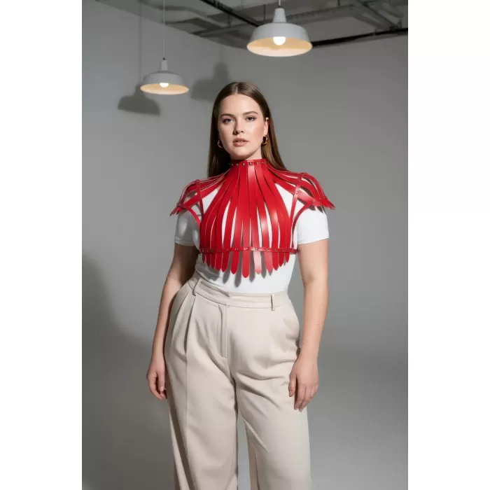 Büyük Beden Kırmızı Kadın Kemer İddialı Deri Askılı Vücut Aksesuarı - APFT1257