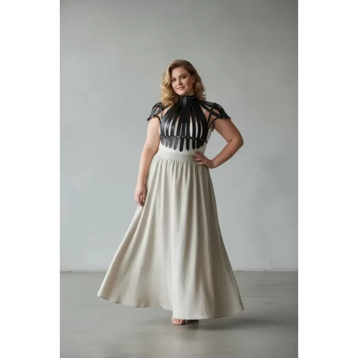 Büyük Beden Siyah Kadın Deri Kemer Korse Tarzı Zımba Detaylı Vücut Aksesuarı - APFT1257