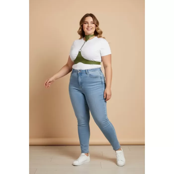 Büyük Beden Haki Kadın Kemer Deri Harness Zincir Detaylı Vücut Aksesuarı - APFT1265