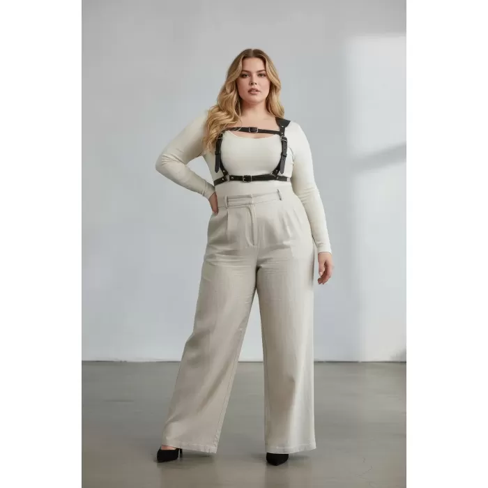 Büyük Beden Siyah Kadın Kemer Korse Stil Deri Vücut Aksesuarı - APFT1269