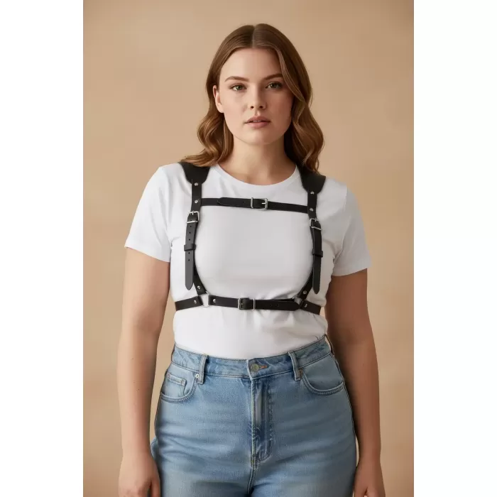 Büyük Beden Siyah Kadın Kemer Korse Stil Deri Vücut Aksesuarı - APFT1269