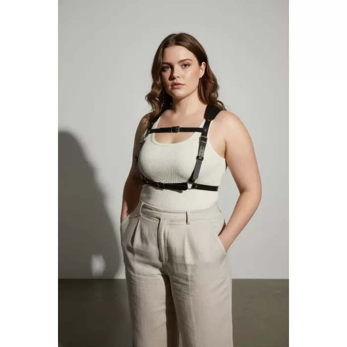 Büyük Beden Siyah Kadın Kemer Korse Stil Deri Vücut Aksesuarı - APFT1269