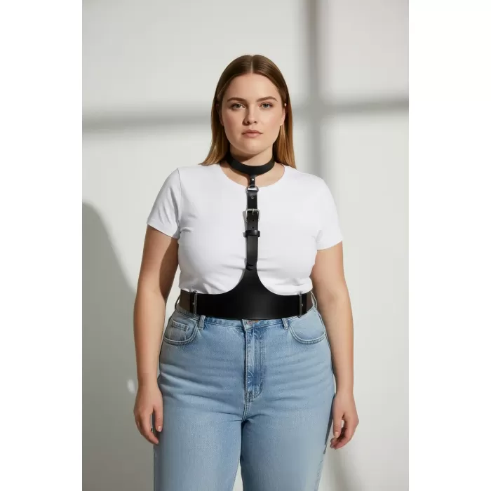Büyük Beden Siyah Kadın Kemer Korse Tarzı Deri Harness Aksesuar - APFT1297