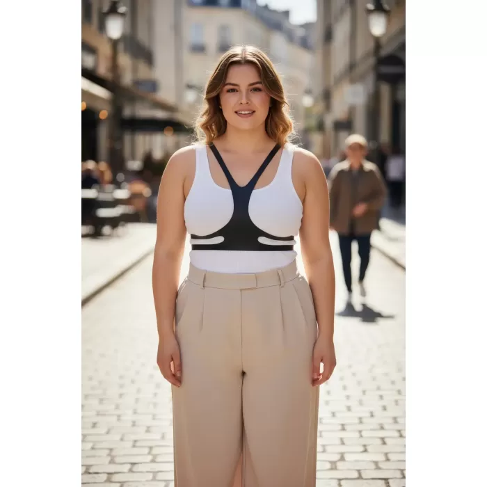 Büyük Beden Siyah Kadın Kemer Harness Stil Deri Vücut Aksesuarı - APFT1374