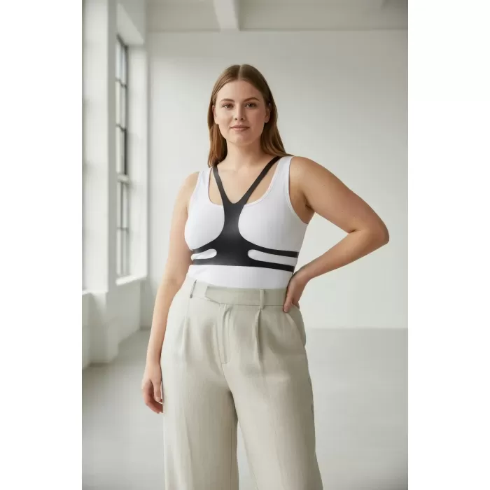 Büyük Beden Siyah Kadın Kemer Harness Stil Deri Vücut Aksesuarı - APFT1374