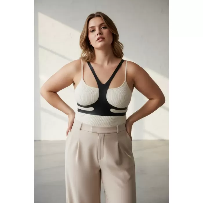 Büyük Beden Siyah Kadın Kemer Harness Stil Deri Vücut Aksesuarı - APFT1374