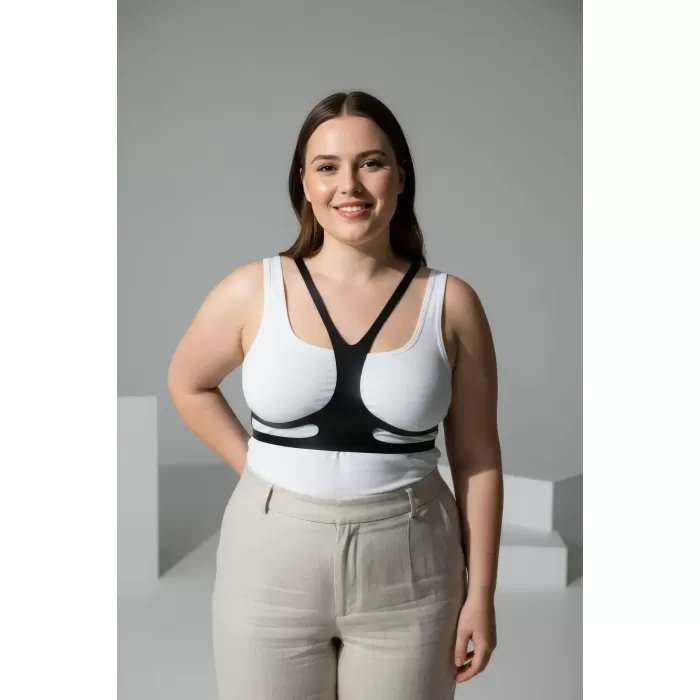 Büyük Beden Siyah Kadın Kemer Harness Stil Deri Vücut Aksesuarı - APFT1374