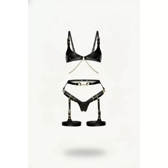 Siyah Harness Takım Deri Zincir Detaylı Tokalı - APFT1379