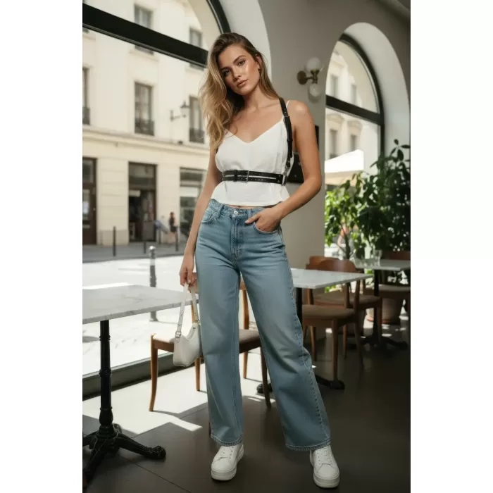 Siyah Kadın Kemer Omuz Detaylı Çift Tokalı Vücut Aksesuarı - APFT1113