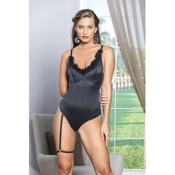 Saten Bacak Bantlı Çıtçıtlı Badi Siyah (Hediye Çantam11490)