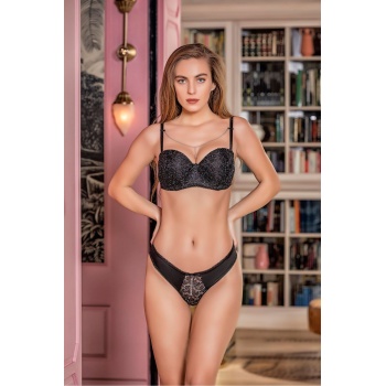 SİMLİ STRAPLEZ LOTUS SÜTYEN VE SLİP KÜLOT TAKIM SİYAH (MGP31541)