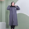 Yazı Baskılı Fermuarlı Kapşonlu Uzun Sweat - 03081 - Antrasit