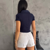 kaşkorse yaka fermuarlı bluz lacivert