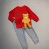 Ayıcık Sallanan Ayak Desenli Likra Penye Kumaş Sweat Pantolonlu Kız Erkek 2li Çocuk Takımı Kırmızı