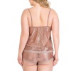 Hediye Cantam  Büyük Beden Vizon Jakarlı Babydoll Şort Takımı
