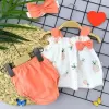 Bandajlı Ve Kilotlu Ananas Desenli Askılı 3lü Kız Bebek Elbisesi