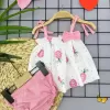 Bandajlı Ve Kilotlu Ananas Desenli Askılı 3lü Kız Bebek Elbisesi