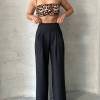 Pileli keten pantolon s255046