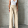 Pileli keten pantolon s255046