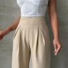 Pileli keten pantolon s255046