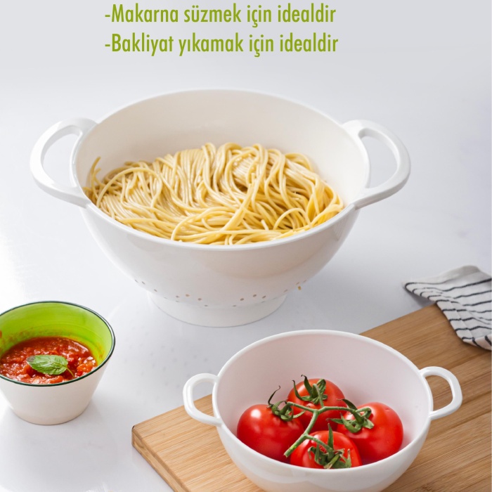 Akrilik Beyaz 2 Li Süzgeç Seti ( Makarna & Pirinç Süzgeci )