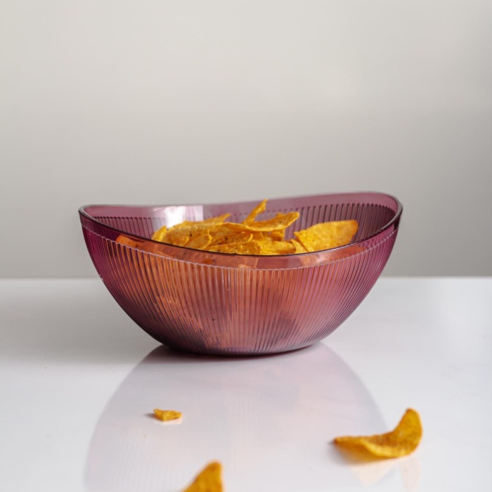 Akrilik Barok Mürdüm Orta Boy Oval Meyve & Salata Kasesi & Karıştırma Kabı / 1,6 Lt  (CAM DEĞİLDİR)