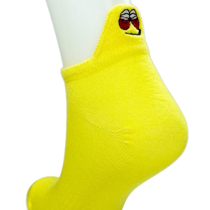 6 Çift Emoji Desen Nakış Baskılı Kadın Pamuklu Bilek Çorap