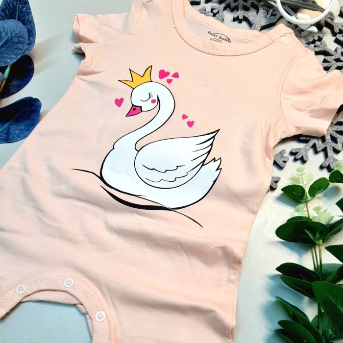 Bebek Yazlık Kısa Kol Şort Tek Parça Çıtçıtlı Tulum Zıbın %100 Pamuk Pembe Kuğu