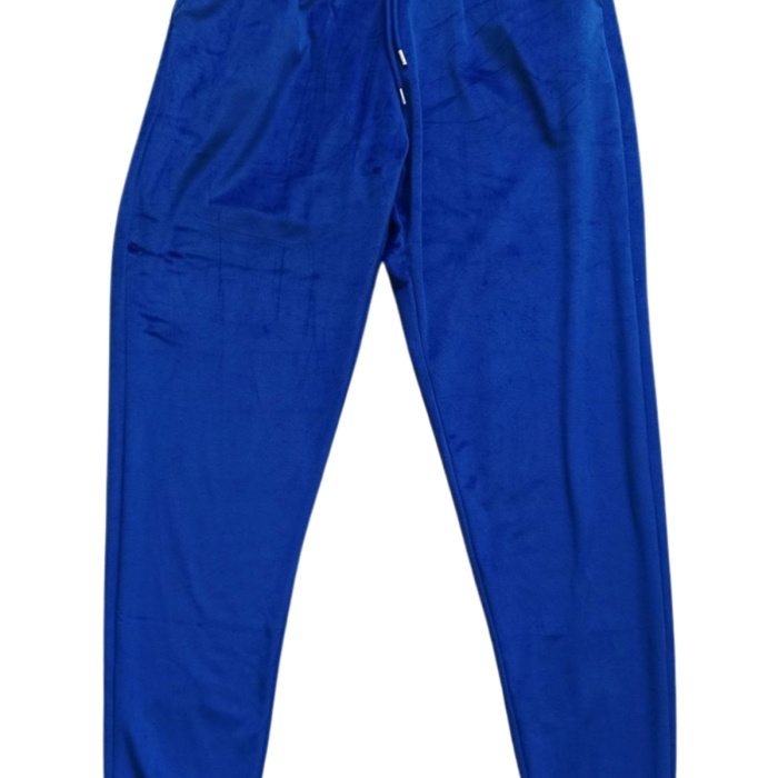 Parlak Kadife Cepli Pantolon Eşofman Pijama Altı Büyük Beden Unisex Lastikli Paça Mavi