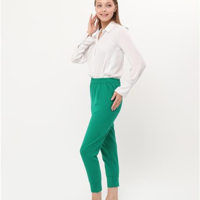 Step Paçası Manşetli Beli Lastikli Pantolon - 71125 - Benetton Yeşil