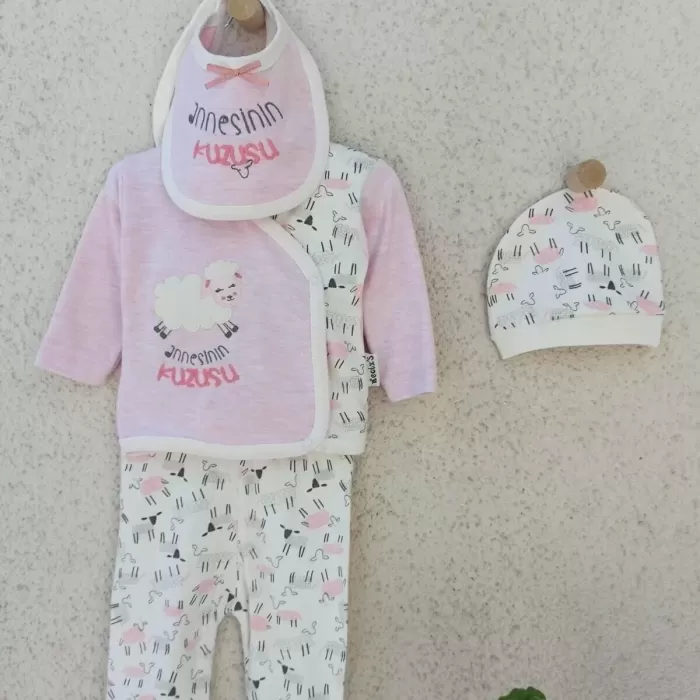 Annesinin Kuzusu Şapkalı Eldivenli 5li Kız Zıbın Seti 0-3 Ay