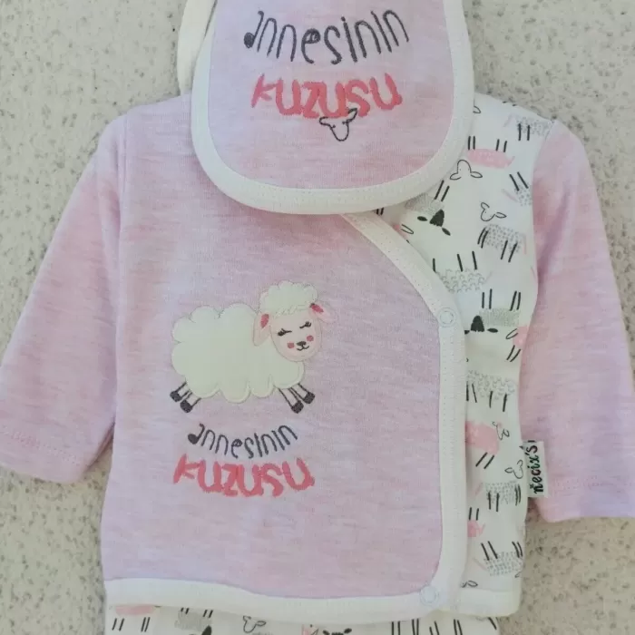 Annesinin Kuzusu Şapkalı Eldivenli 5li Kız Zıbın Seti 0-3 Ay