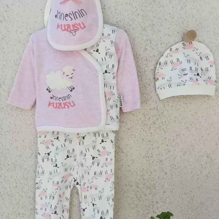 Annesinin Kuzusu Şapkalı Eldivenli 5li Kız Zıbın Seti 0-3 Ay