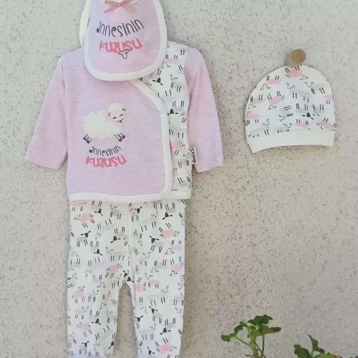 Annesinin Kuzusu Şapkalı Eldivenli 5li Kız Zıbın Seti 0-3 Ay