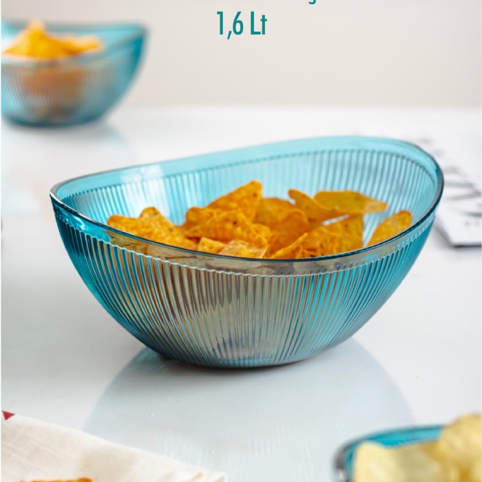 Akrilik Barok Aquamarin Orta Boy Oval Meyve & Salata Kasesi & Karıştırma Kabı / 1,6 Lt  (CAM DEĞİLDİR)