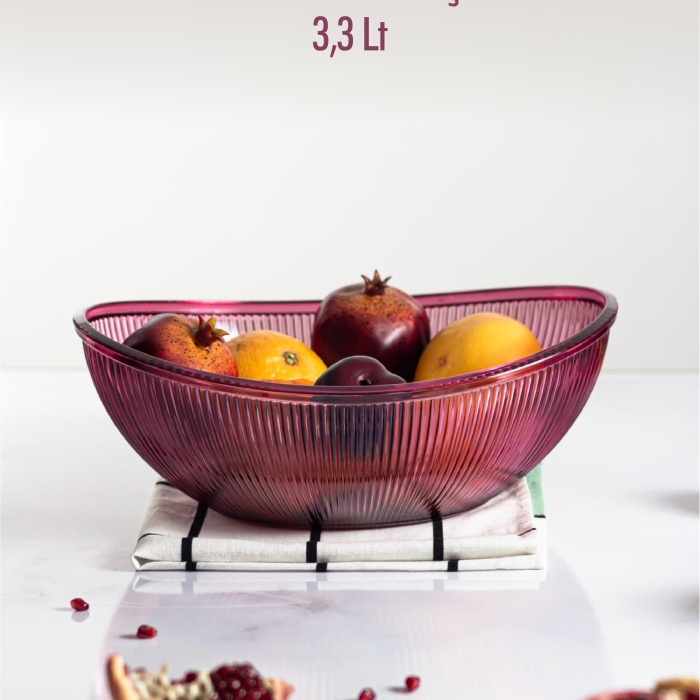 Akrilik Barok Mürdüm Büyük Oval Meyve & Salata Kasesi & Karıştırma Kabı / 3,3 Lt  (CAM DEĞİLDİR)