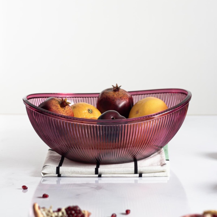 Akrilik Barok Mürdüm Büyük Oval Meyve & Salata Kasesi & Karıştırma Kabı / 3,3 Lt  (CAM DEĞİLDİR)