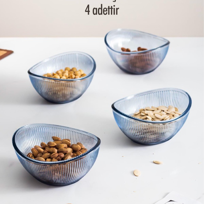 Akrilik Barok Lacivert Oval 4lü Küçük Kase Seti & Çerezlik & Sunumluk & İkramlık (Cam Değildir)
