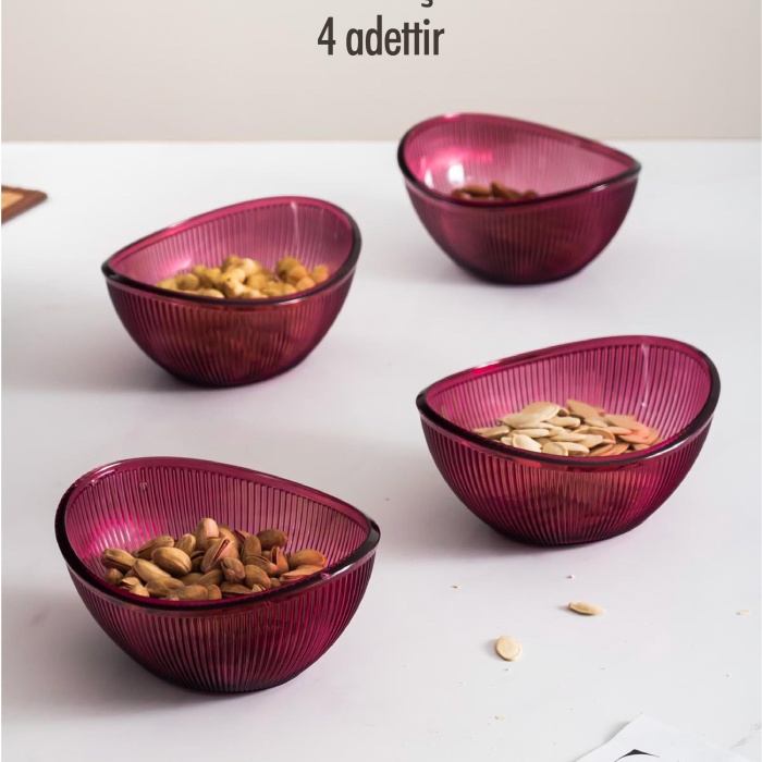 Akrilik Barok Mürdüm Oval 4lü Küçük Kase Seti & Çerezlik & Sunumluk & İkramlık(Cam Değildir)