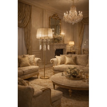 NOIRÉ Mat Gold Kristalli Art Deco Lambader | Premium Salon Aydınlatması