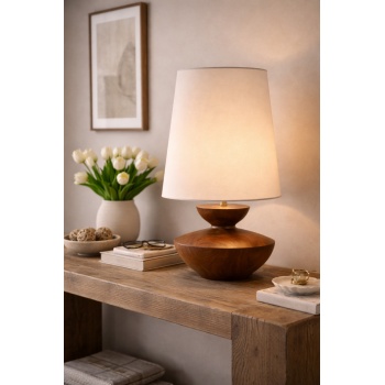 Valora Ceviz Masif Ahşap Premium Abajur 64cm E27 LED Uyumlu