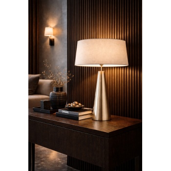 Belfort Luxury Bronze Abajur – Keten Şapkalı Modern Masa Lambası 60 cm