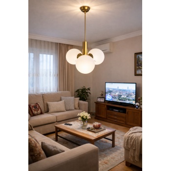 Mirello 3L Gold Cam Küre Sarkıt Avize – Modern Salon Aydınlatma