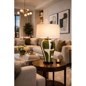 Luxury Verde Cross El Yapımı Seramik Abajur – Modern & Art Deco Salon Aydınlatması