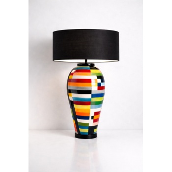 Luxury El Yapımı Mozaik Seramik Abajur – 65 cm | E27, Siyah Şapka Premium Salon Aydınlatması