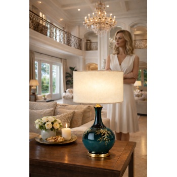 İznik Aura IA-01 El Yapımı Seramik Abajur – Premium Dekoratif Masa Lambası