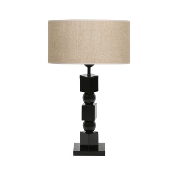 Siyah Ahşap Abajur - Çuval Bezi Efektli