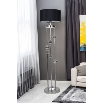 Clichy Krom Kaplama Spot Işıklı Metal Lambader - Siyah